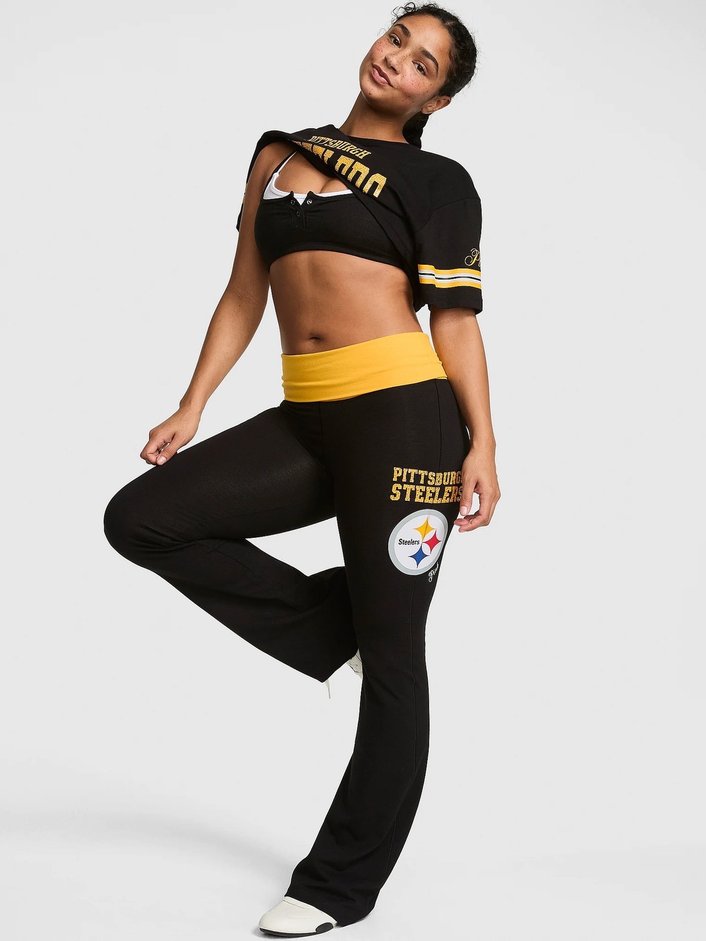 Victoria's Secret PINK NFL Foldover Flare Legging Yoga Pants Steelers M Medium